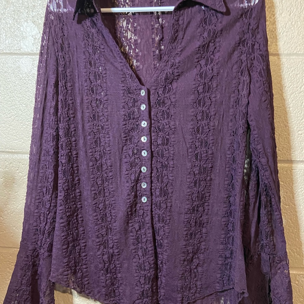 New York and company purple Lacey button down size large